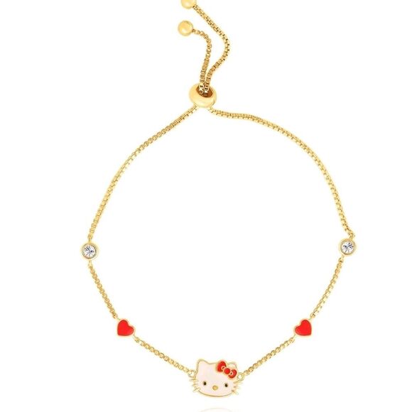 Hello Kitty By Sanrio Flash Yellow Gold Plated Station Heart & Crystal Bracelet - Picture 2 of 10